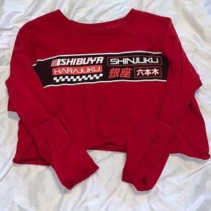 Red Long Tee Crop Top